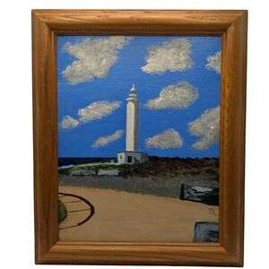 Original Oil Painting Canary Island Spain Lighthouse Framed By Robert Lantz 8x10